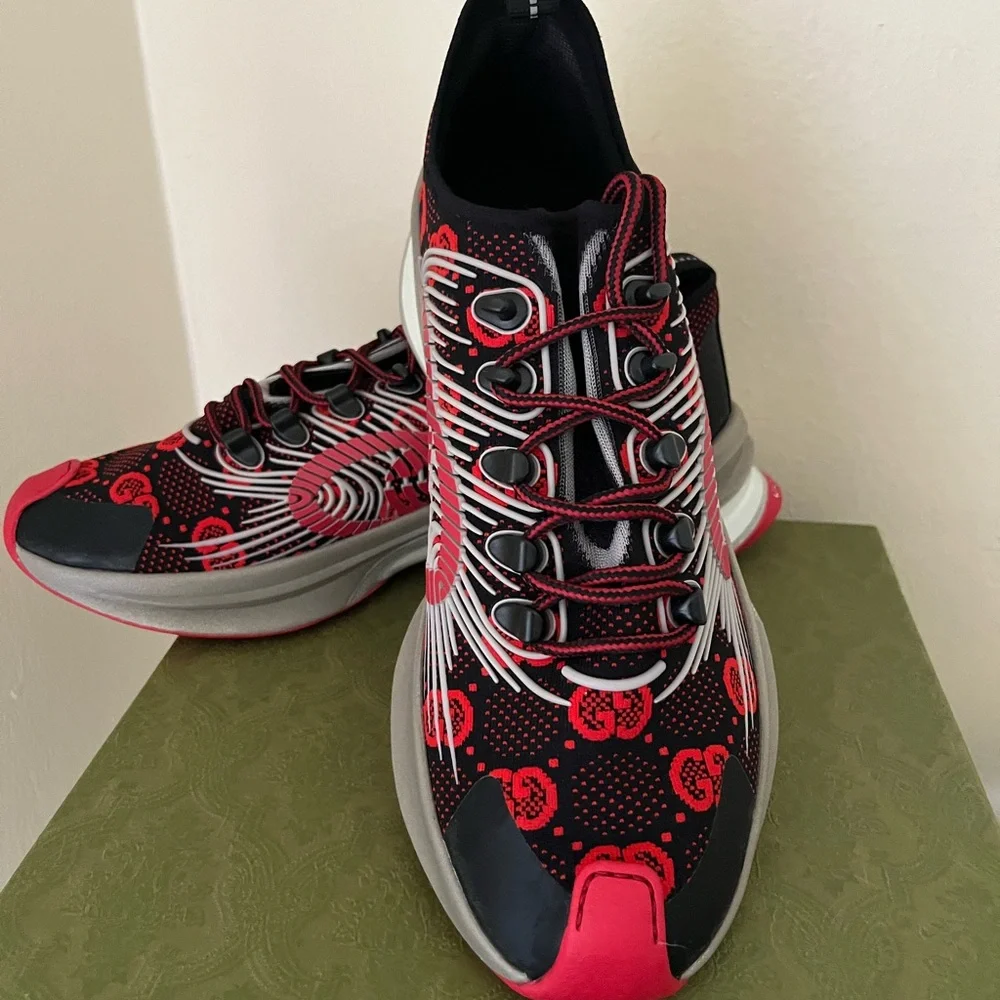 NIB Gucci Run G Logo GG Technical Knit Run  Red /Bback Sz 10G / US 10.5 $920 - Picture 2 of 14